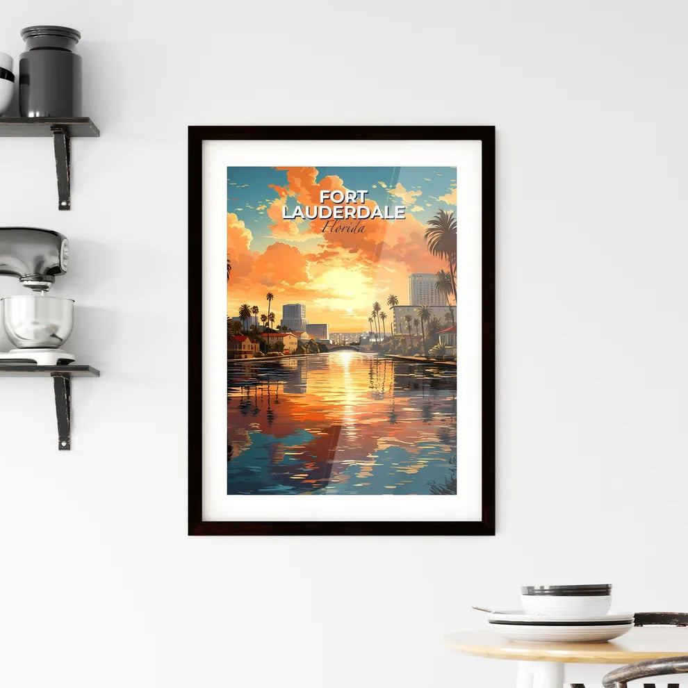 Fort Lauderdale, Florida, A Poster of a water way with palm trees and buildings in the background Default Title