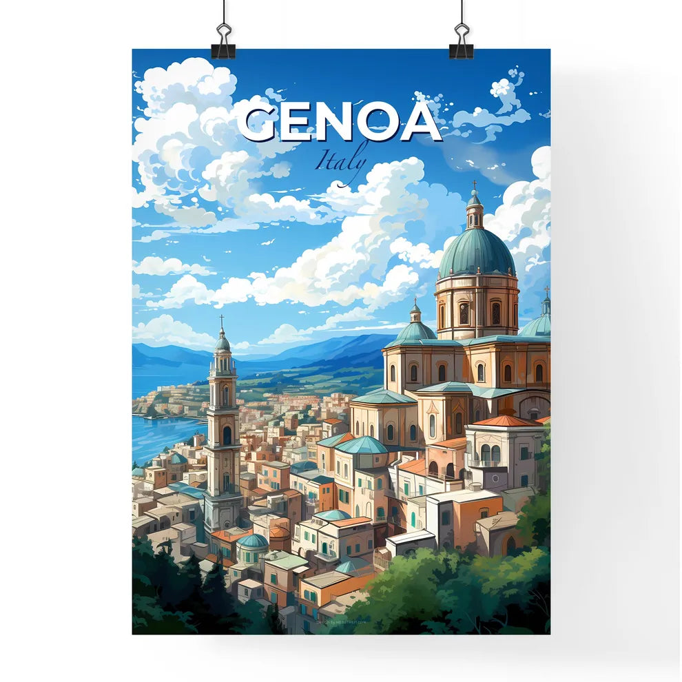 Genoa, Italy, A Poster of a city with a dome and towers Default Title