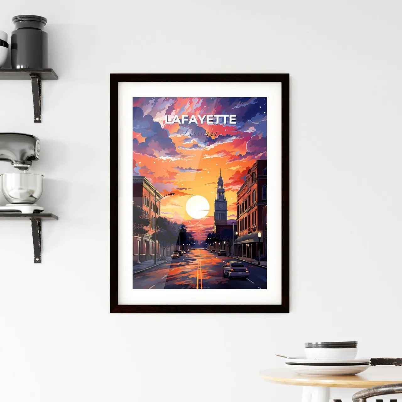 Lafayette, Louisiana, A Poster of a street with cars and a large building in the background Default Title