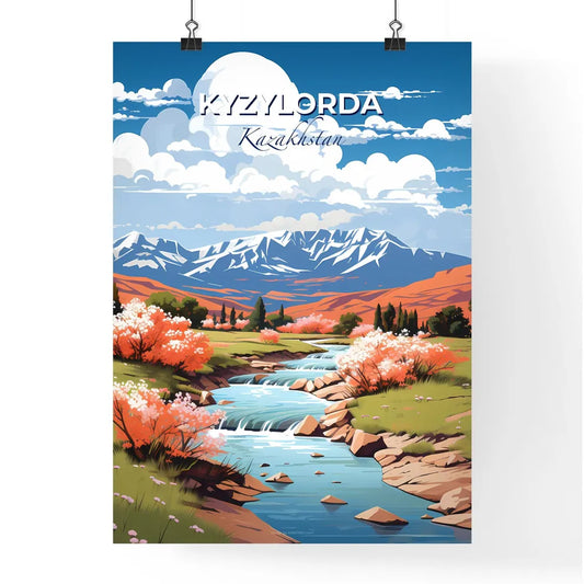 Kyzylorda, Kazakhstan, A Poster of a river running through a valley with mountains in the background Default Title
