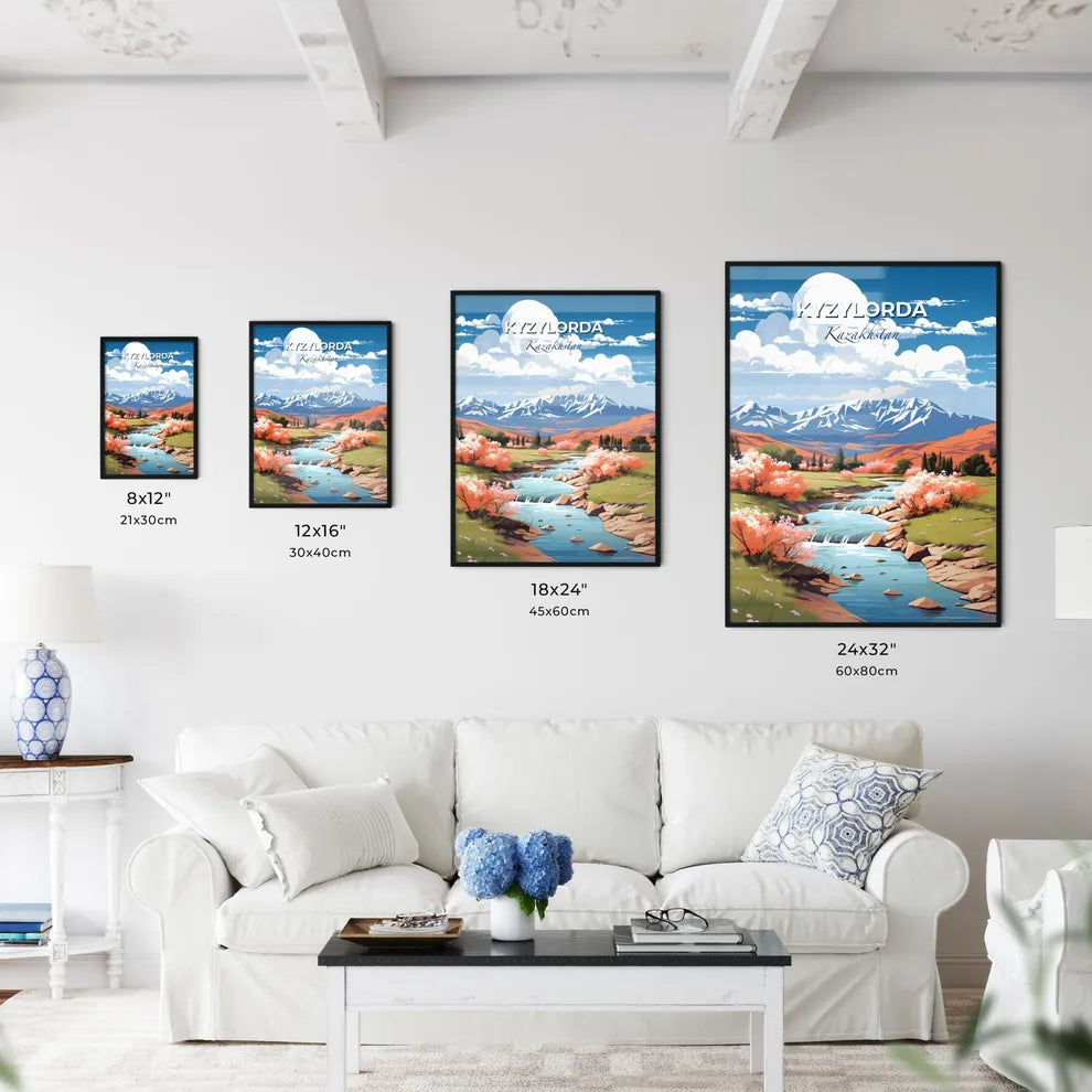 Kyzylorda, Kazakhstan, A Poster of a river running through a valley with mountains in the background Default Title