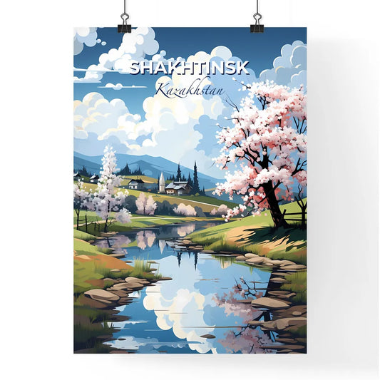 Shakhtinsk, Kazakhstan, A Poster of a river running through a valley with trees and a house in the background Default Title