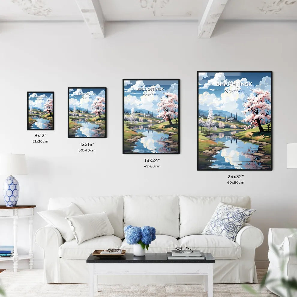 Shakhtinsk, Kazakhstan, A Poster of a river running through a valley with trees and a house in the background Default Title