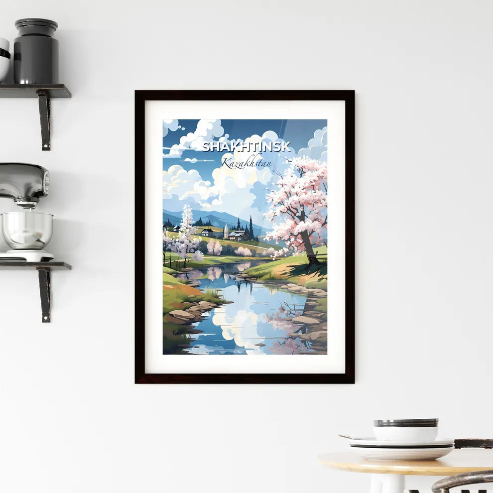 Shakhtinsk, Kazakhstan, A Poster of a river running through a valley with trees and a house in the background Default Title