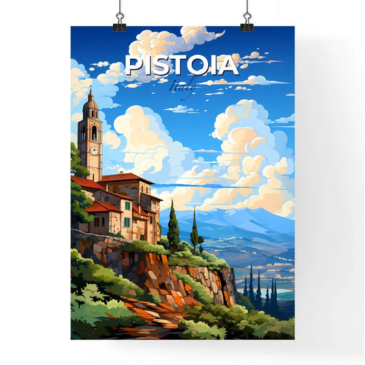 Pistoia, Italy, A Poster of a building on a hill with a clock tower Default Title