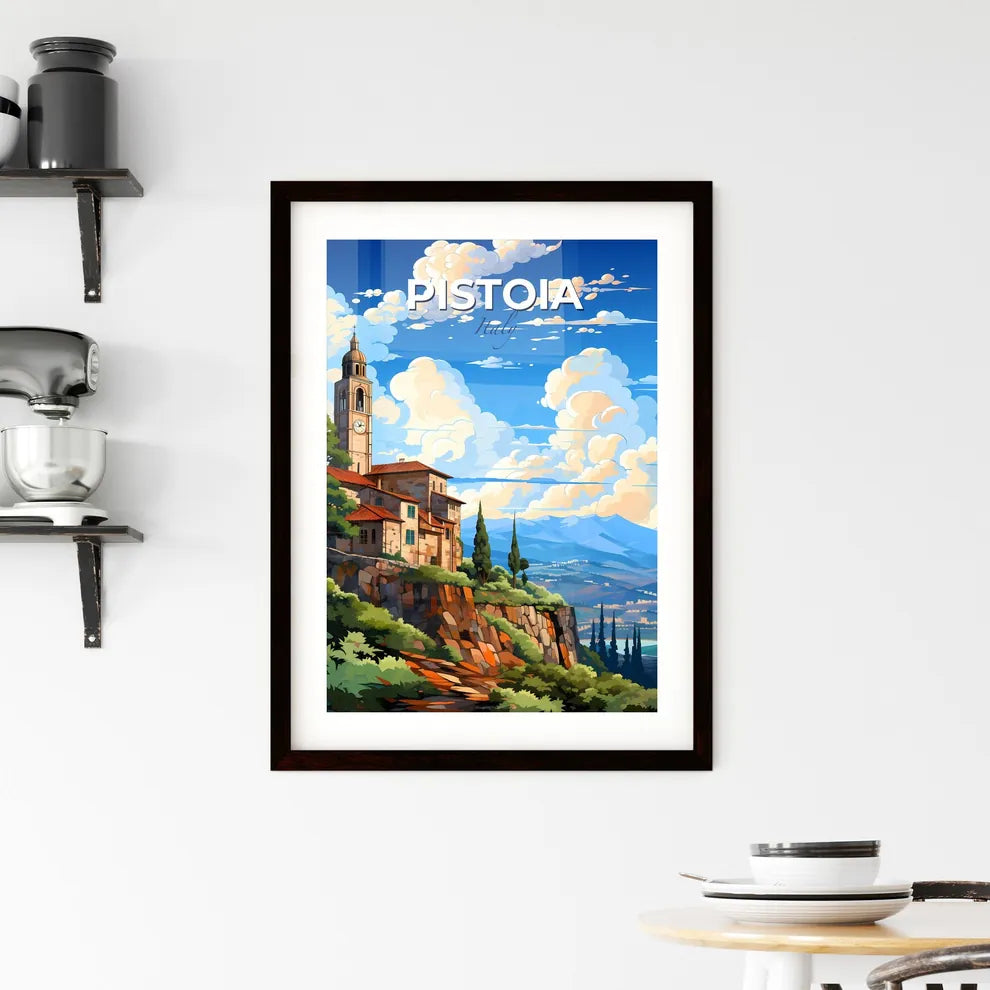 Pistoia, Italy, A Poster of a building on a hill with a clock tower Default Title