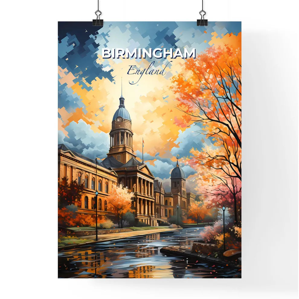 Birmingham, England, A Poster of a building with a tower and trees in front of it Default Title