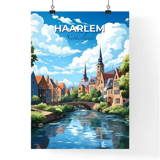 Haarlem, Netherlands, A Poster of a river with a bridge and buildings Default Title