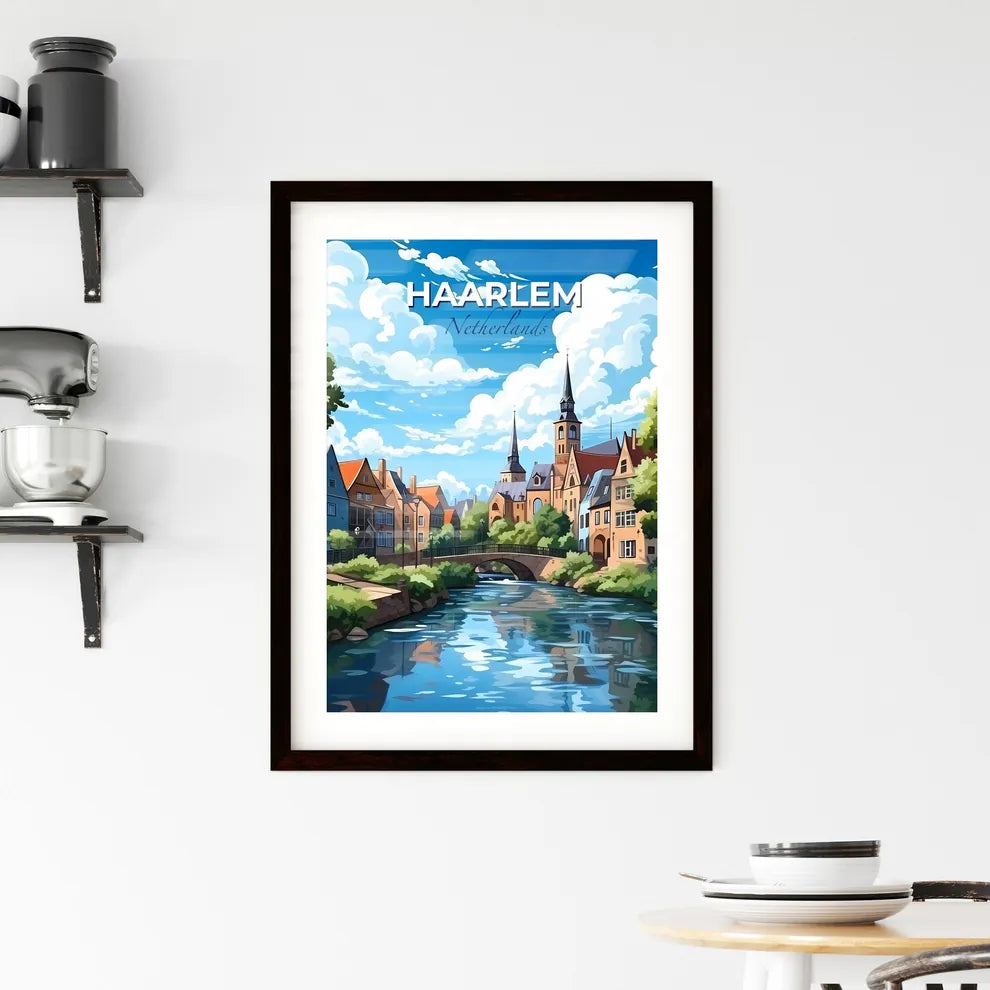 Haarlem, Netherlands, A Poster of a river with a bridge and buildings Default Title