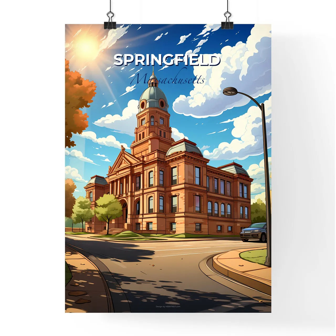 Springfield, Massachusetts, A Poster of a building with a dome roof and a street light Default Title