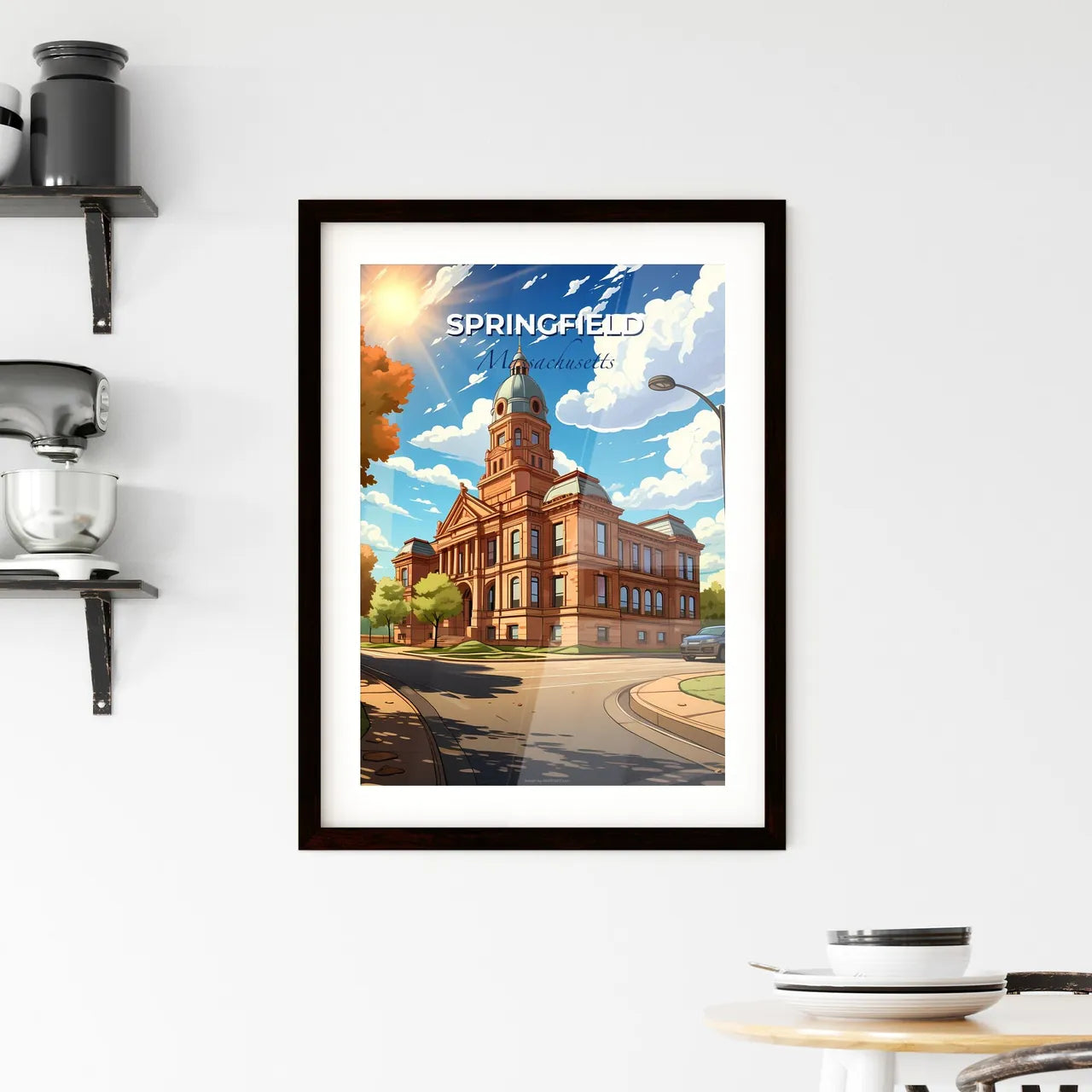 Springfield, Massachusetts, A Poster of a building with a dome roof and a street light Default Title