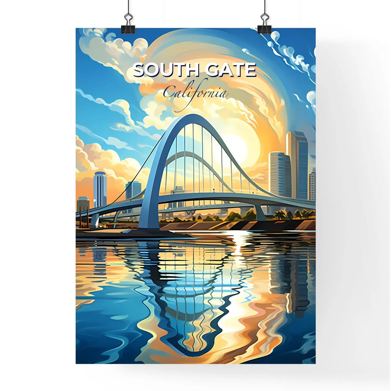 South Gate, California, A Poster of a bridge over water with a city in the background Default Title