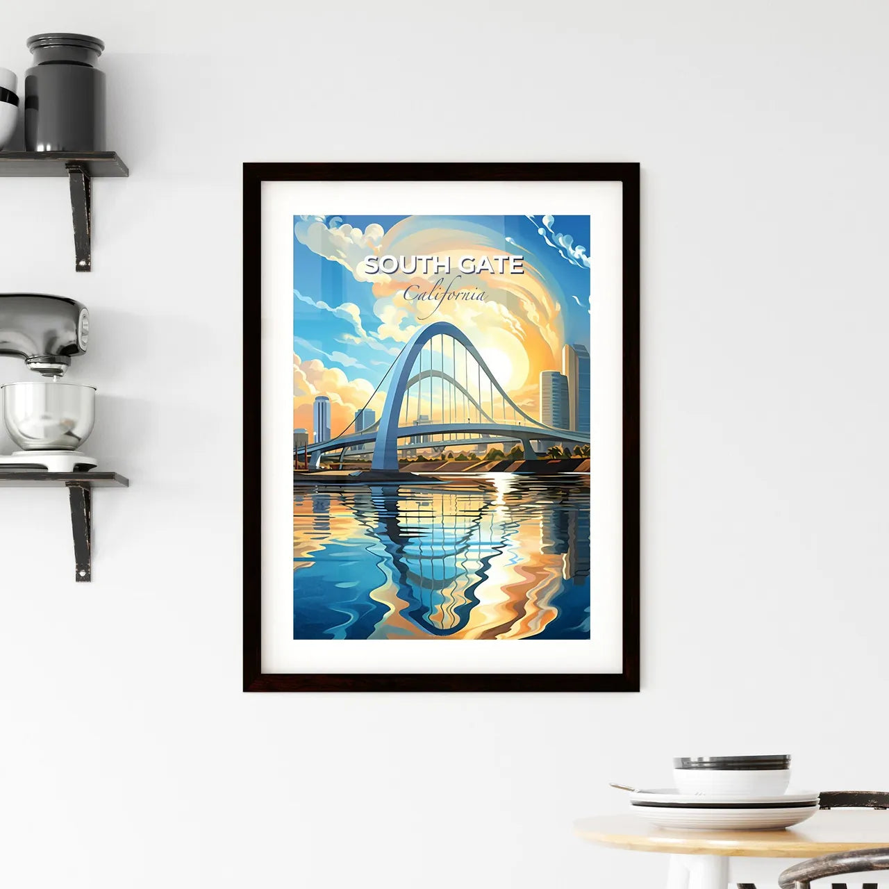 South Gate, California, A Poster of a bridge over water with a city in the background Default Title