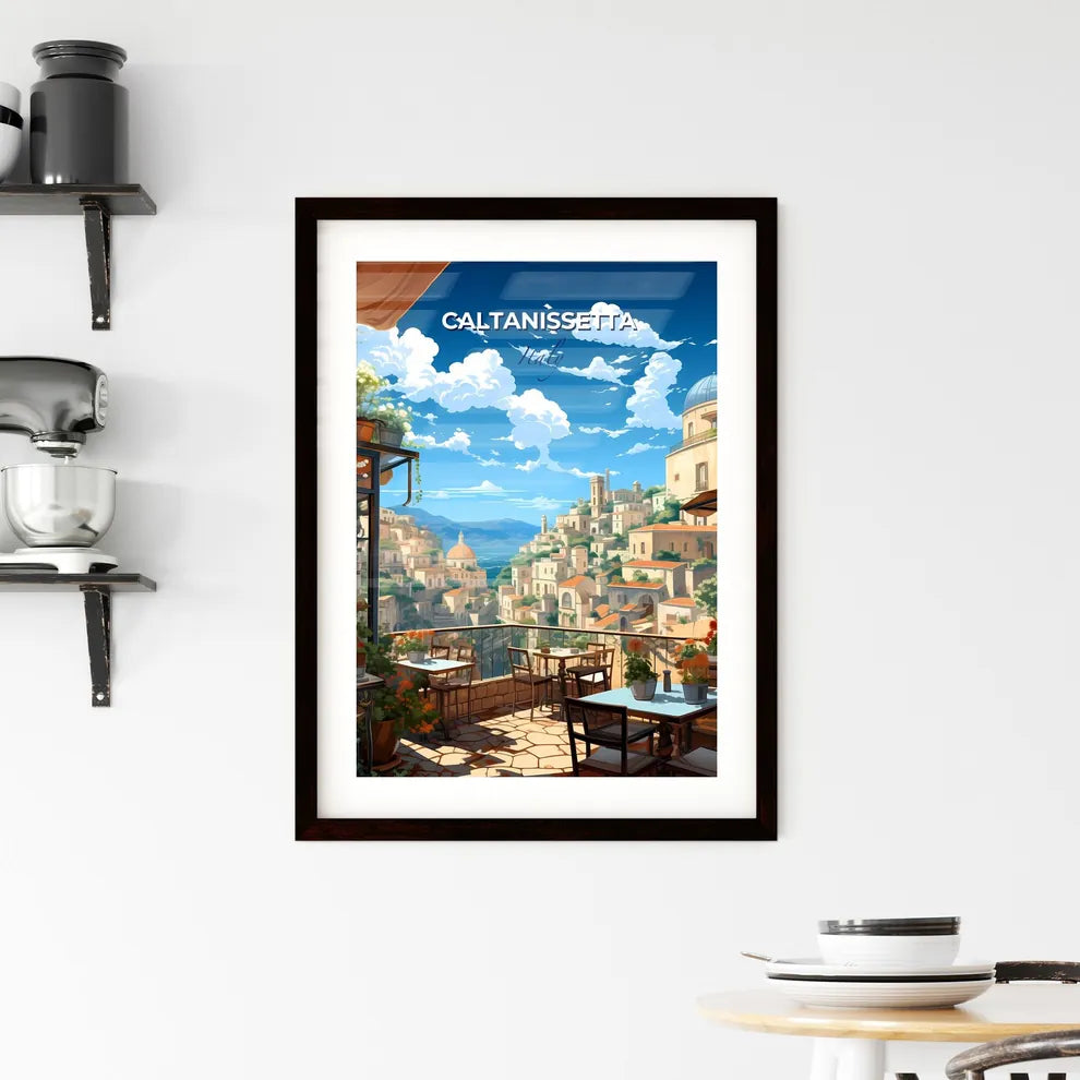 Caltanissetta, Italy, A Poster of a balcony with a view of a city and mountains Default Title