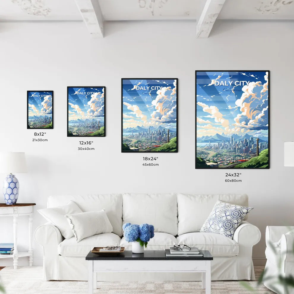 Daly City, California, A Poster of a landscape of a city with mountains and clouds Default Title