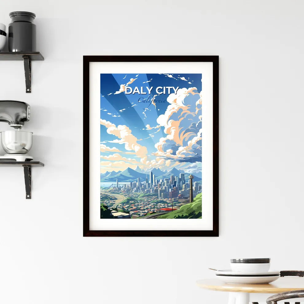 Daly City, California, A Poster of a landscape of a city with mountains and clouds Default Title