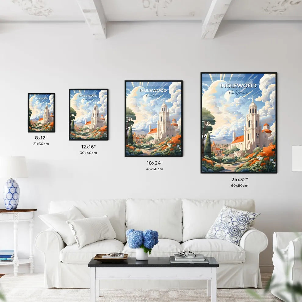 Inglewood, California, A Poster of a church with a tower and trees and a cloudy sky Default Title