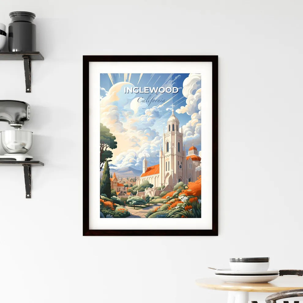 Inglewood, California, A Poster of a church with a tower and trees and a cloudy sky Default Title