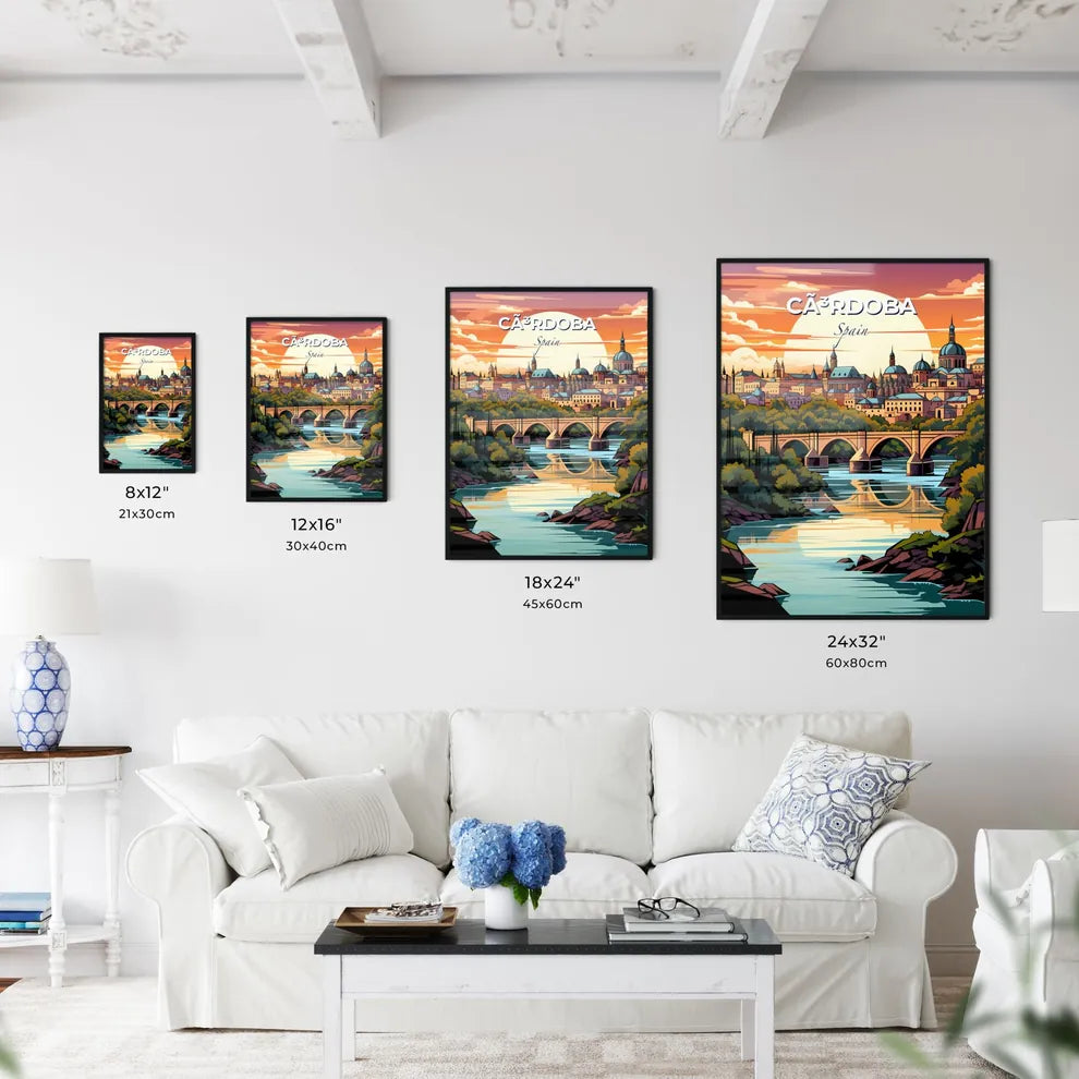 Cã³Rdoba, Spain, A Poster of a bridge over a river with trees and buildings Default Title