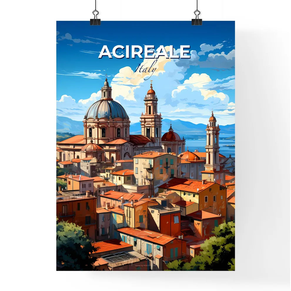 Acireale, Italy, A Poster of a large building with red roofs and a body of water Default Title