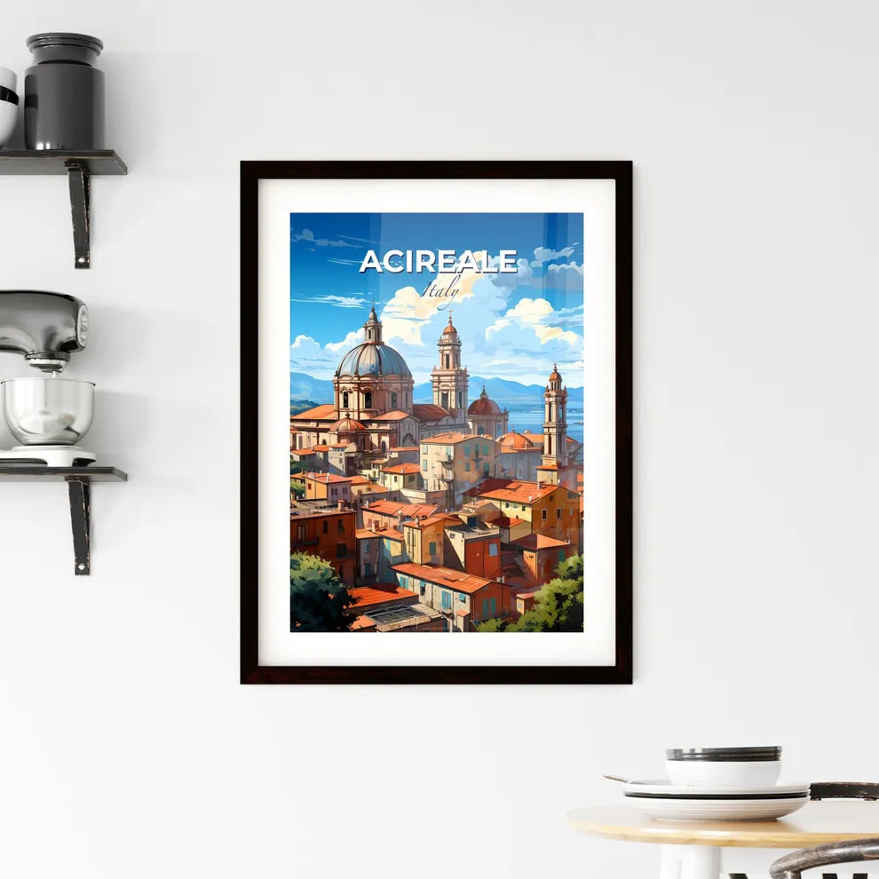 Acireale, Italy, A Poster of a large building with red roofs and a body of water Default Title