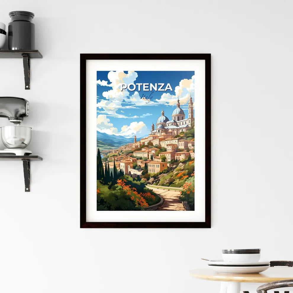 Potenza, Italy, A Poster of a painting of a town on a hill Default Title