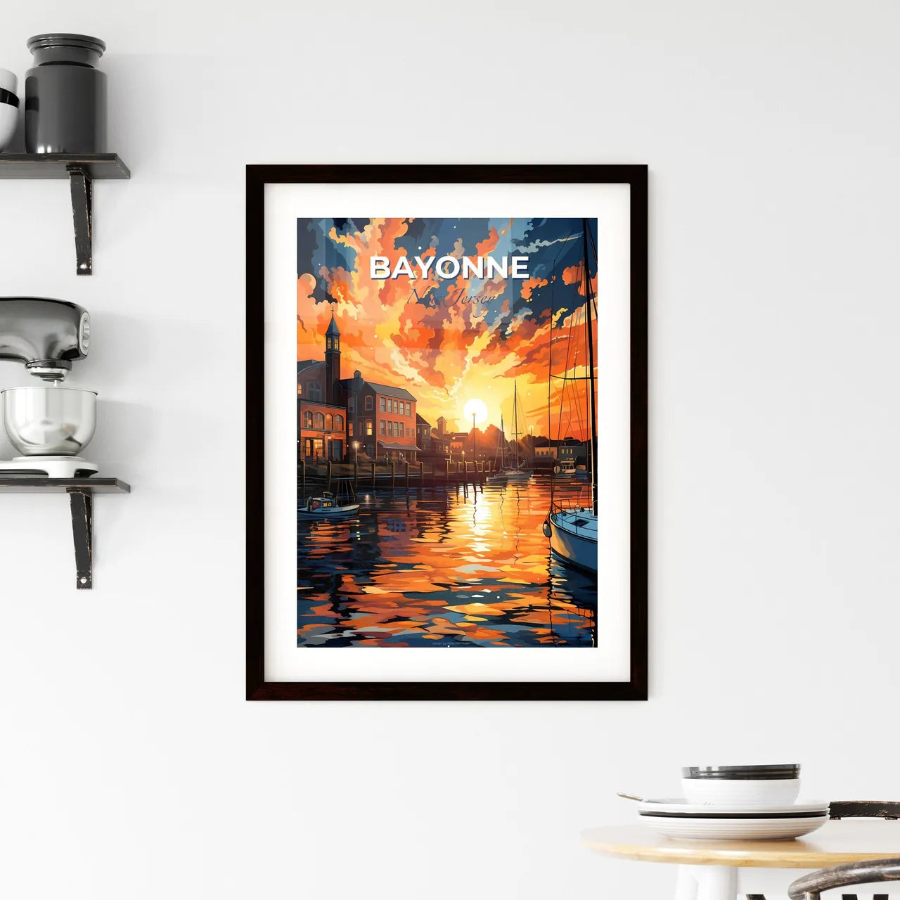 Bayonne, New Jersey, A Poster of a painting of a sunset over a city Default Title