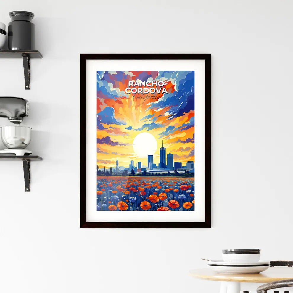 Rancho Cordova, California, A Poster of a field of flowers with a city in the background Default Title