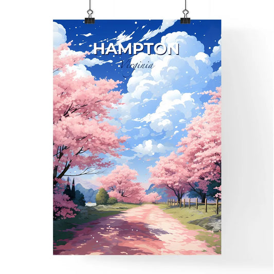 Hampton, Virginia, A Poster of a road with pink trees and a fence Default Title