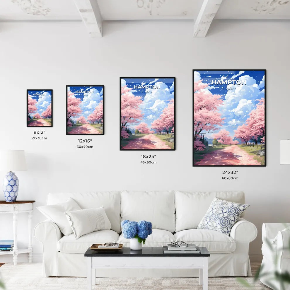 Hampton, Virginia, A Poster of a road with pink trees and a fence Default Title