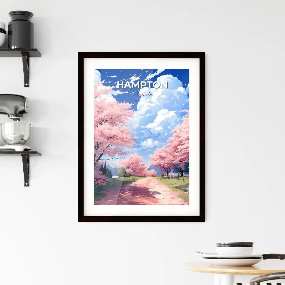 Hampton, Virginia, A Poster of a road with pink trees and a fence Default Title