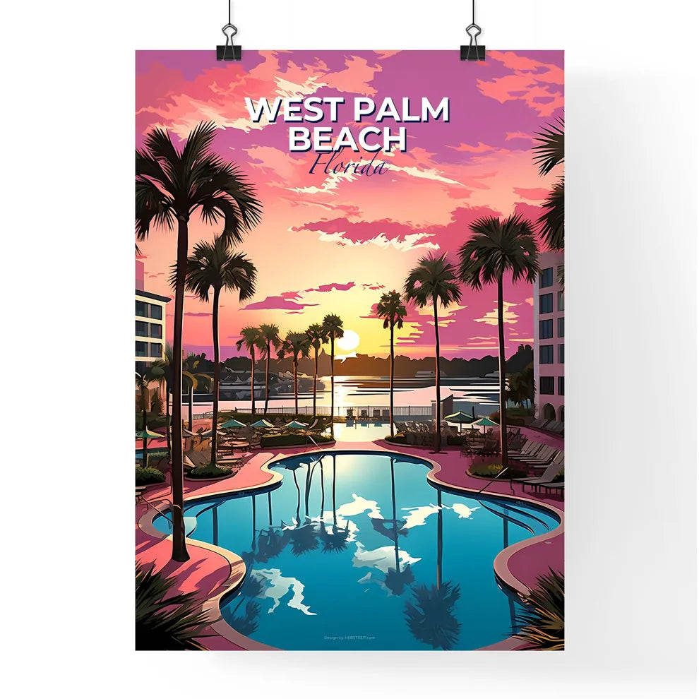 West Palm Beach, Florida, A Poster of a pool with palm trees and a pink sunset Default Title