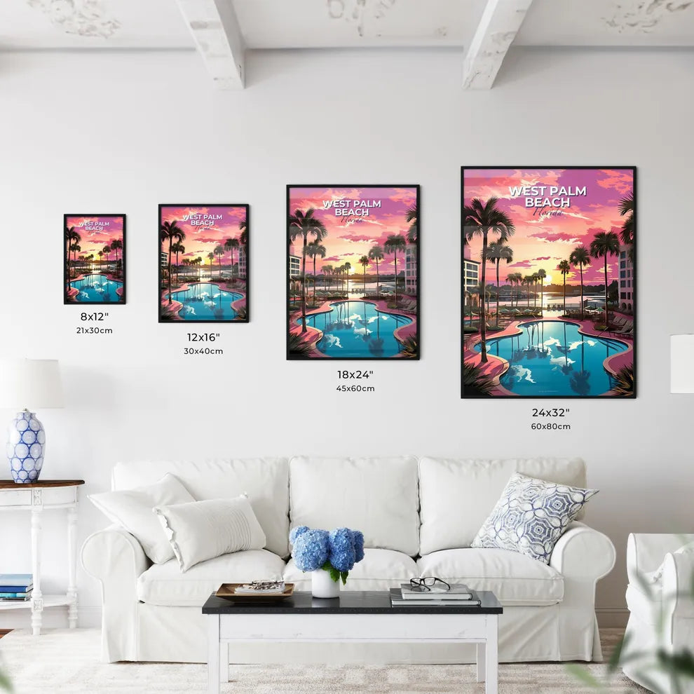 West Palm Beach, Florida, A Poster of a pool with palm trees and a pink sunset Default Title