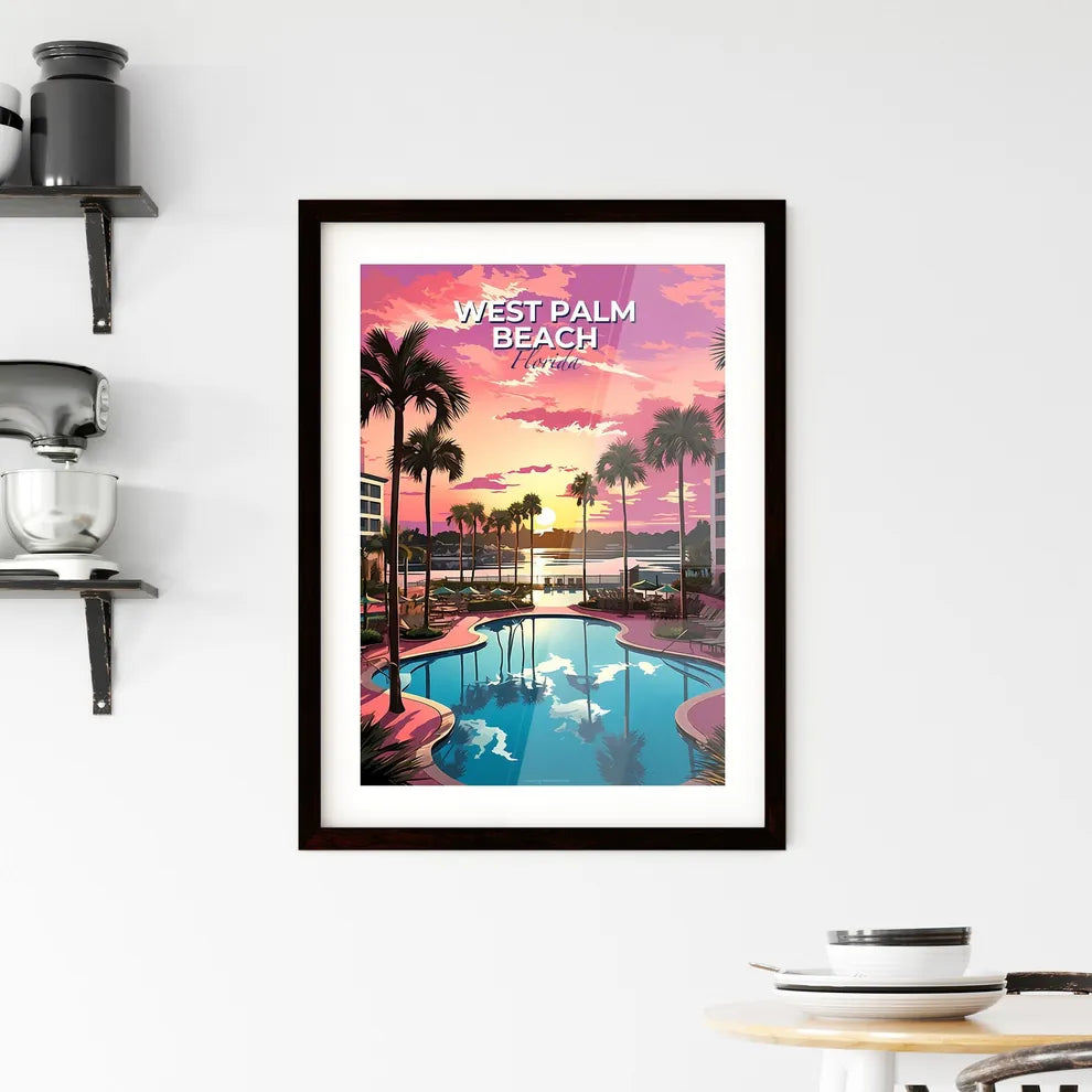 West Palm Beach, Florida, A Poster of a pool with palm trees and a pink sunset Default Title