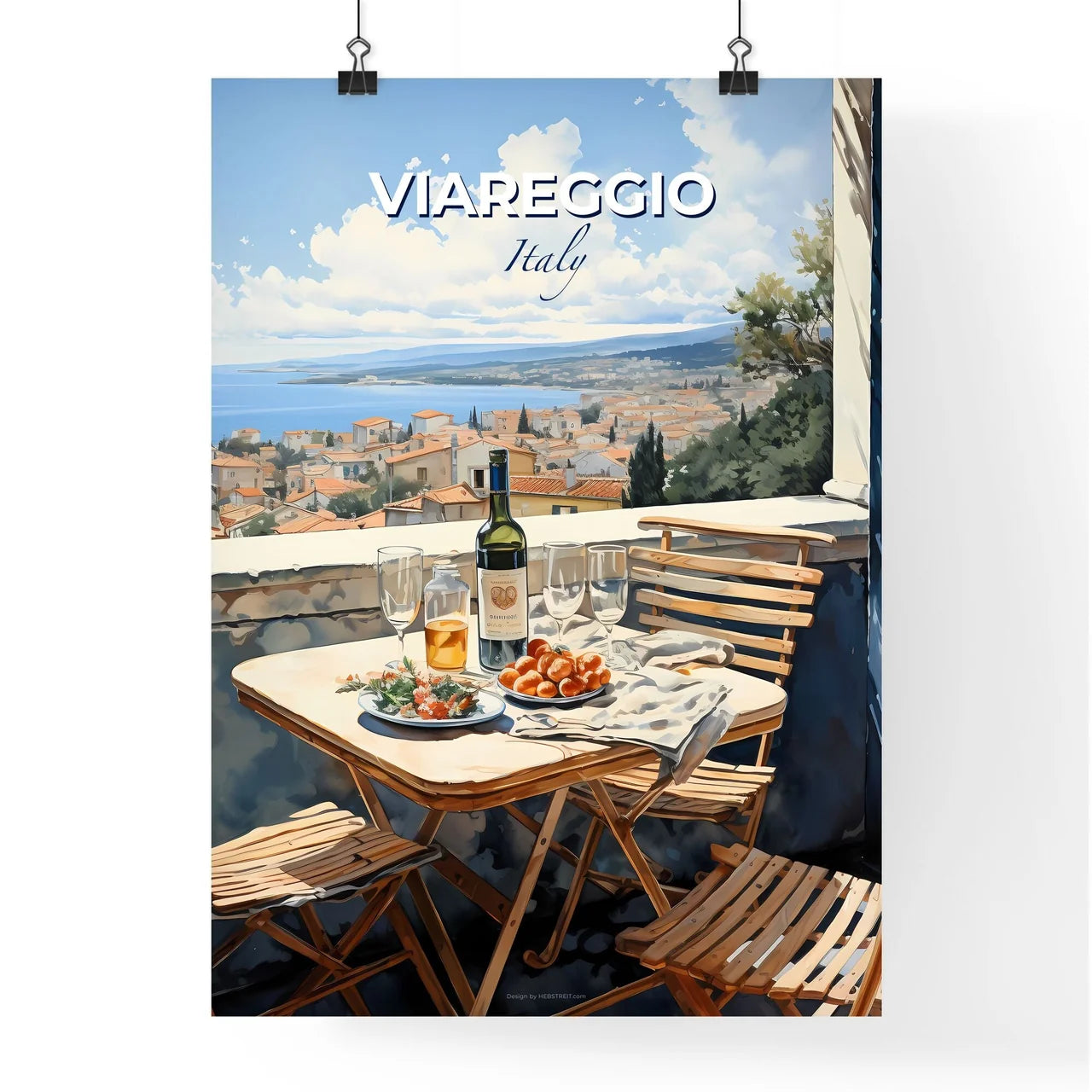 Viareggio, Italy, A Poster of a table with wine and food on it Default Title