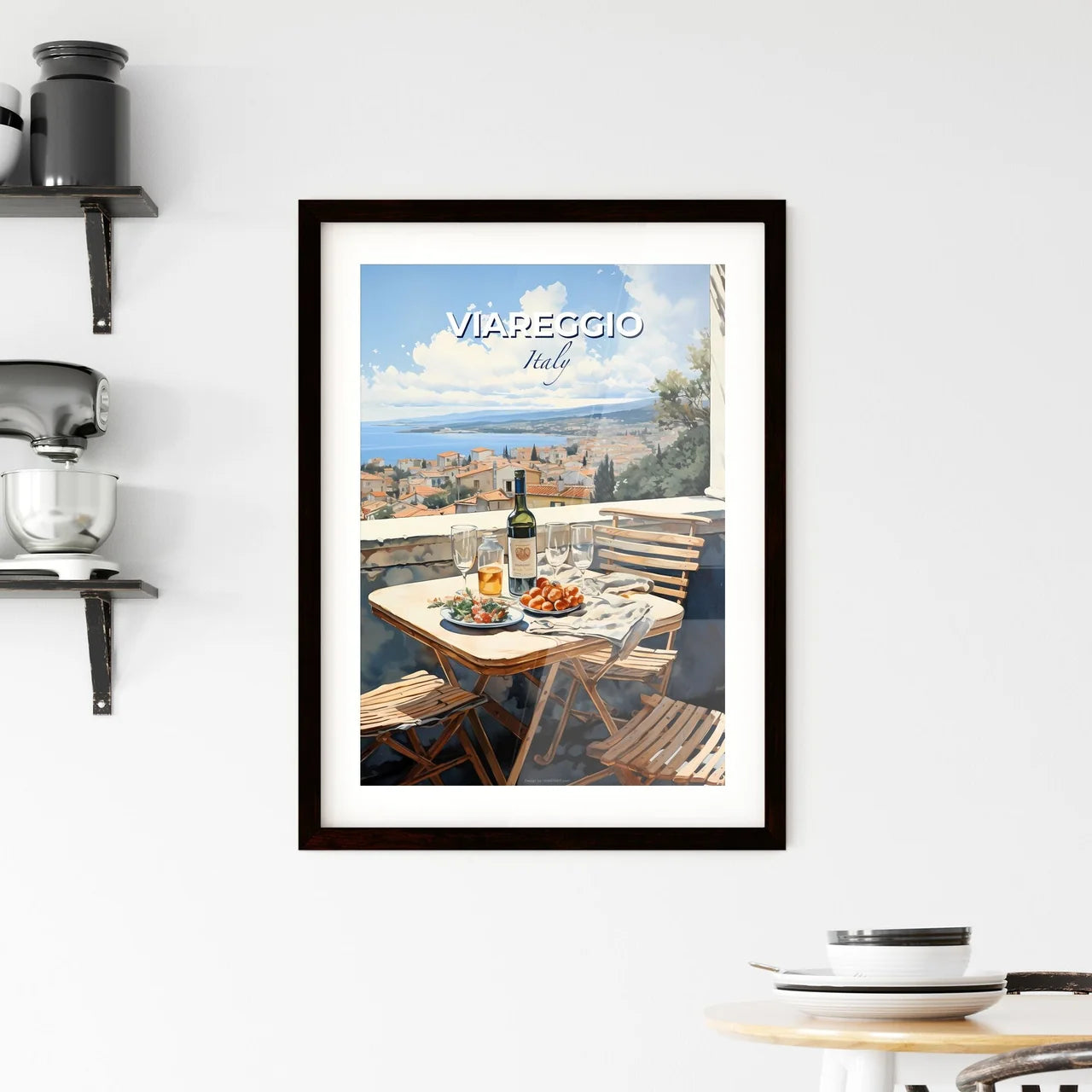 Viareggio, Italy, A Poster of a table with wine and food on it Default Title