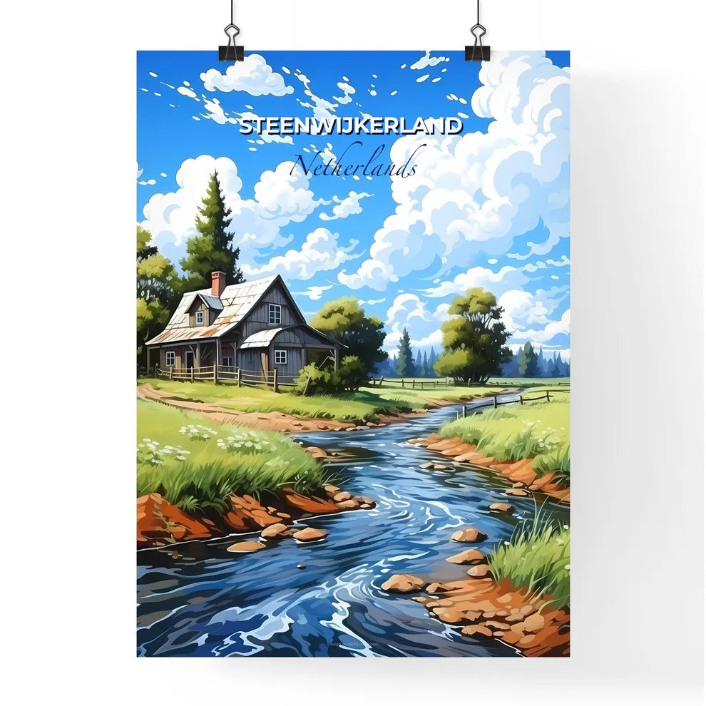 Steenwijkerland, Netherlands, A Poster of a house by a river Default Title