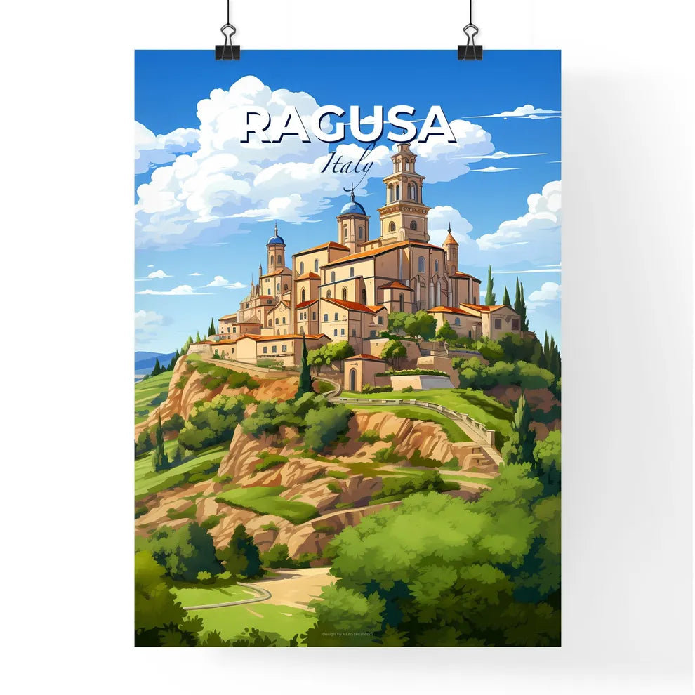 Ragusa, Italy, A Poster of a building on a hill Default Title