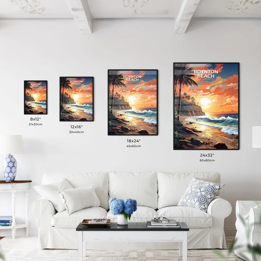 Boynton Beach, Florida, A Poster of a beach with palm trees and waves Default Title