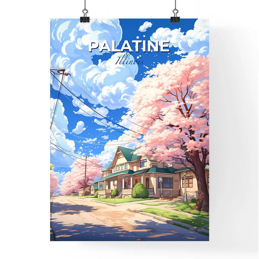 Palatine, Illinois, A Poster of a house with pink trees and power lines Default Title