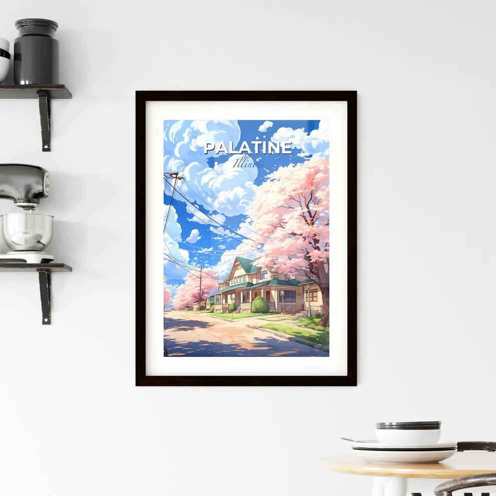 Palatine, Illinois, A Poster of a house with pink trees and power lines Default Title