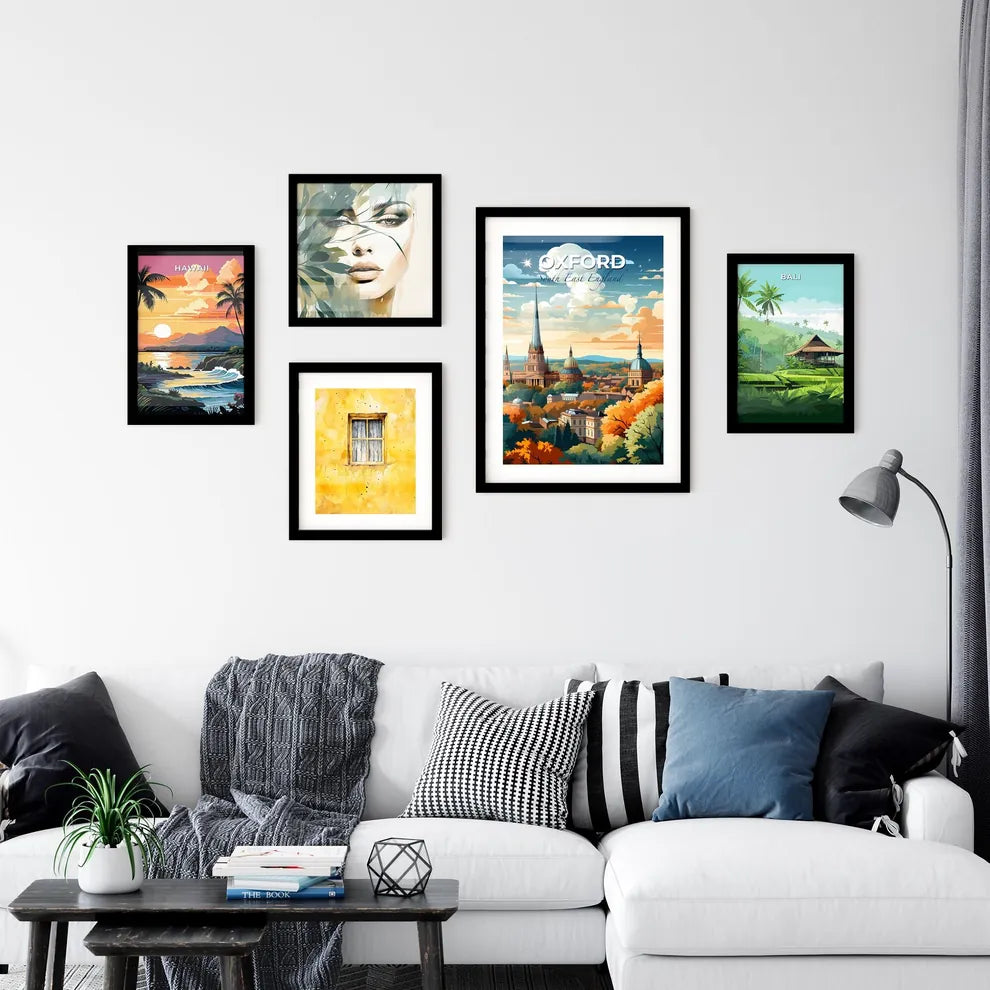 Oxford, South East England, A Poster of a city with a steeple and trees Default Title