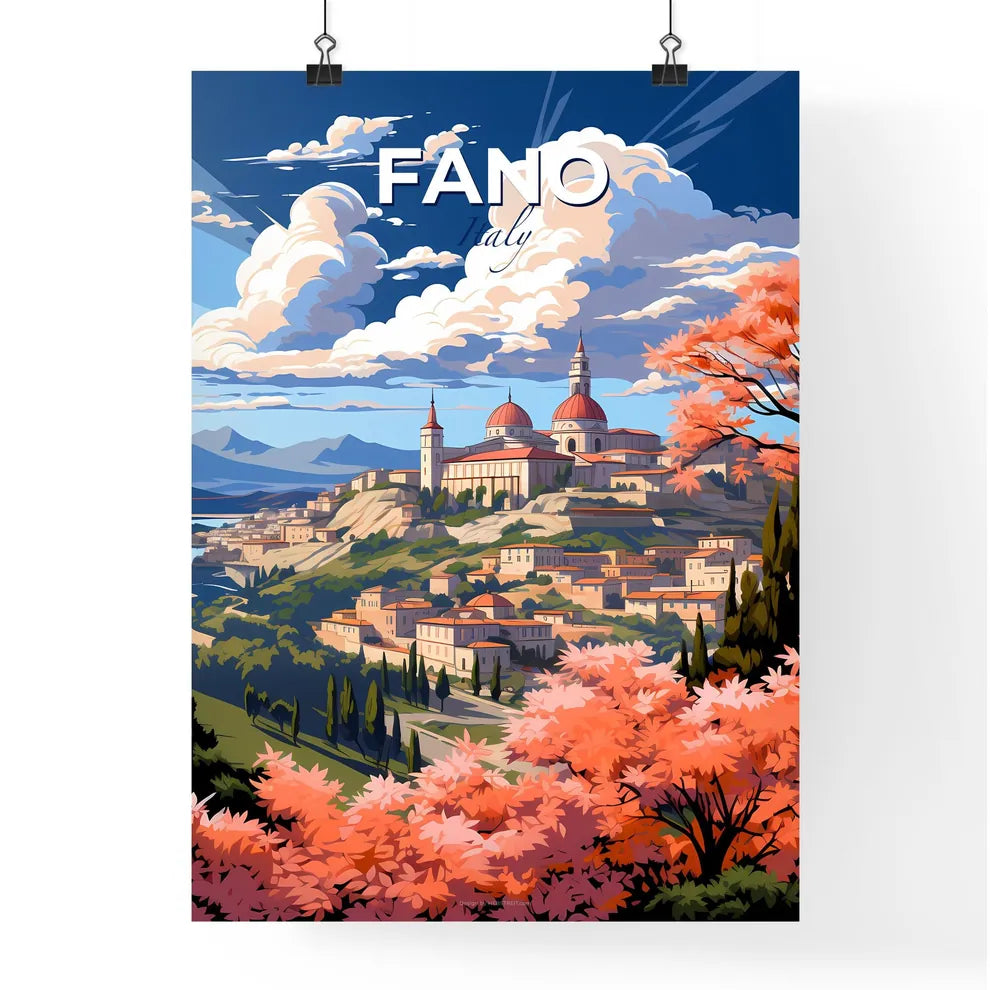 Fano, Italy, A Poster of a landscape of a town with a building and trees Default Title