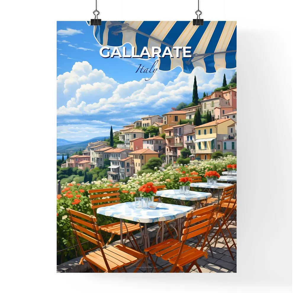 Gallarate, Italy, A Poster of a table and chairs on a terrace overlooking a town Default Title