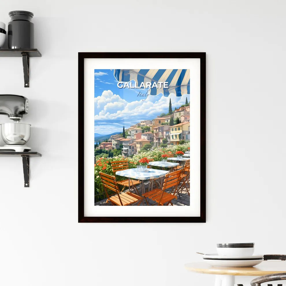 Gallarate, Italy, A Poster of a table and chairs on a terrace overlooking a town Default Title