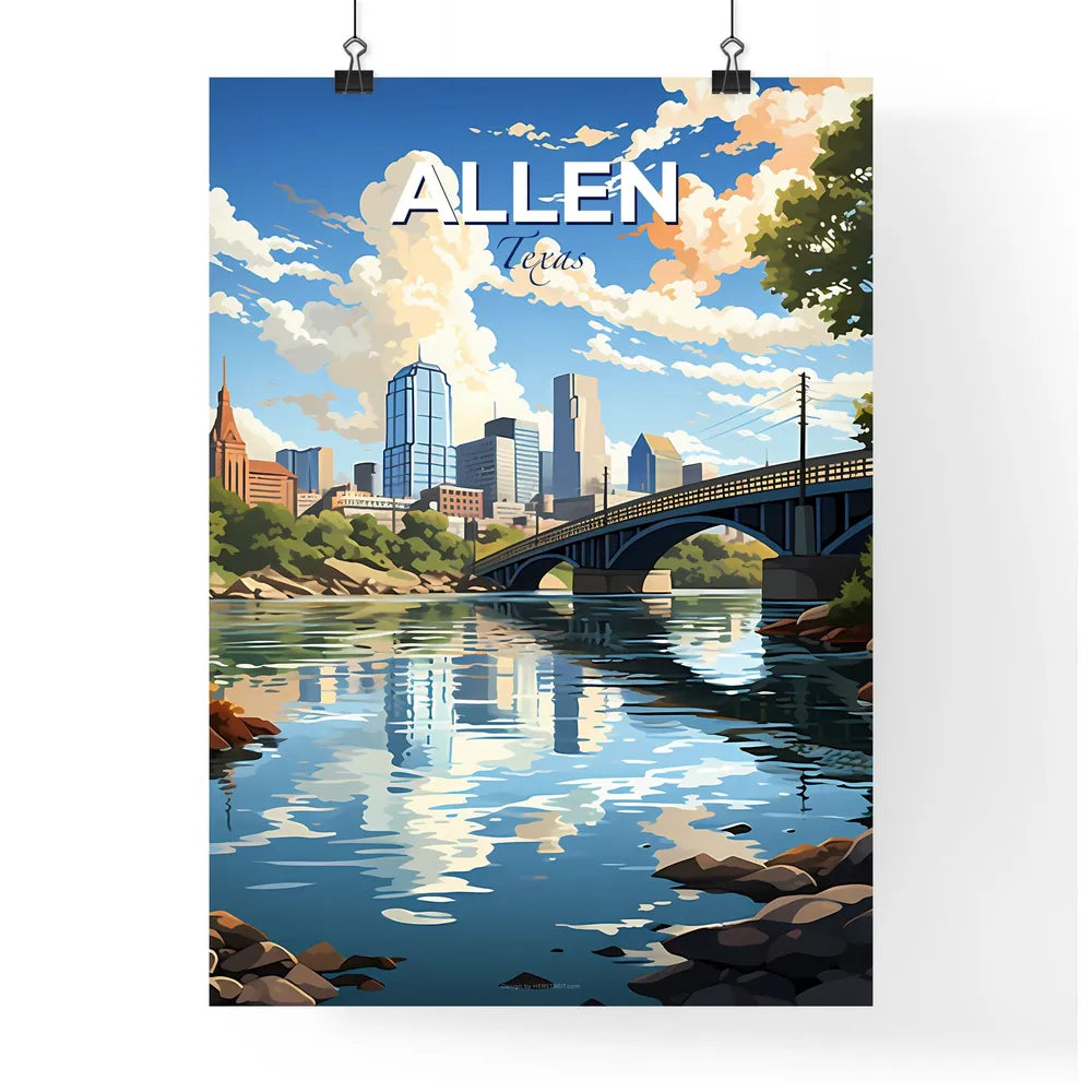 Allen, Texas, A Poster of a bridge over a river with trees and a city in the background Default Title