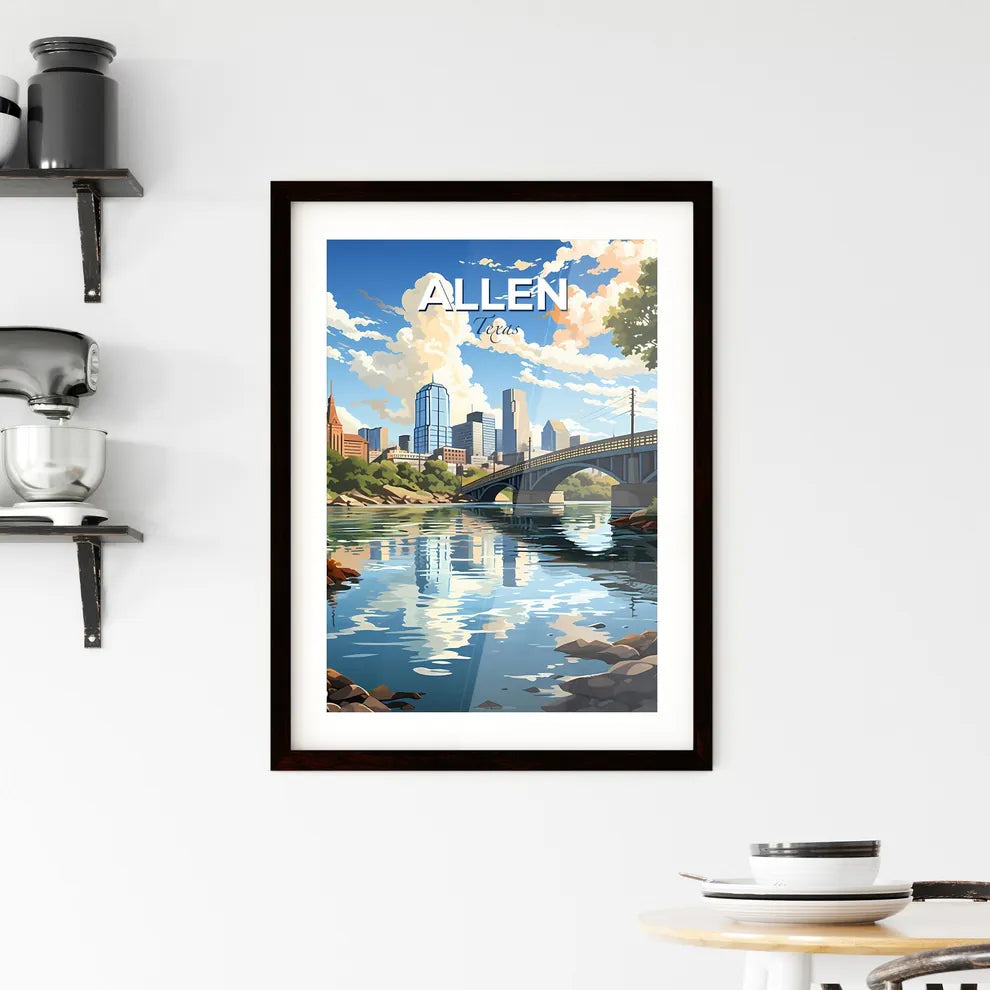 Allen, Texas, A Poster of a bridge over a river with trees and a city in the background Default Title