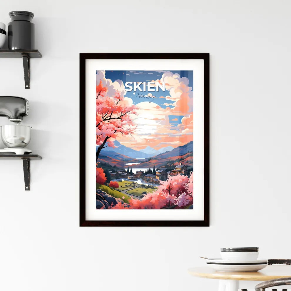 Skien, Norway, A Poster of a landscape with a village and a river Default Title