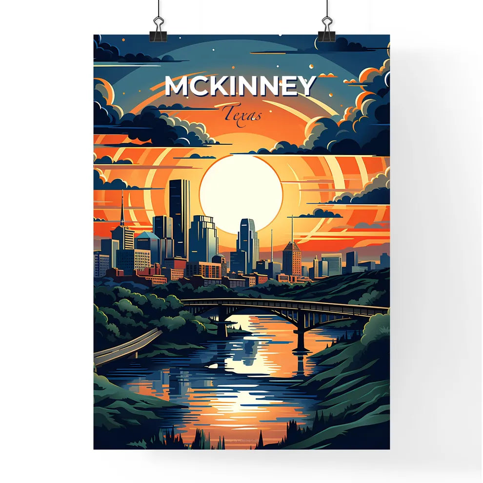 Mckinney, Texas, A Poster of a city with a bridge over a river Default Title
