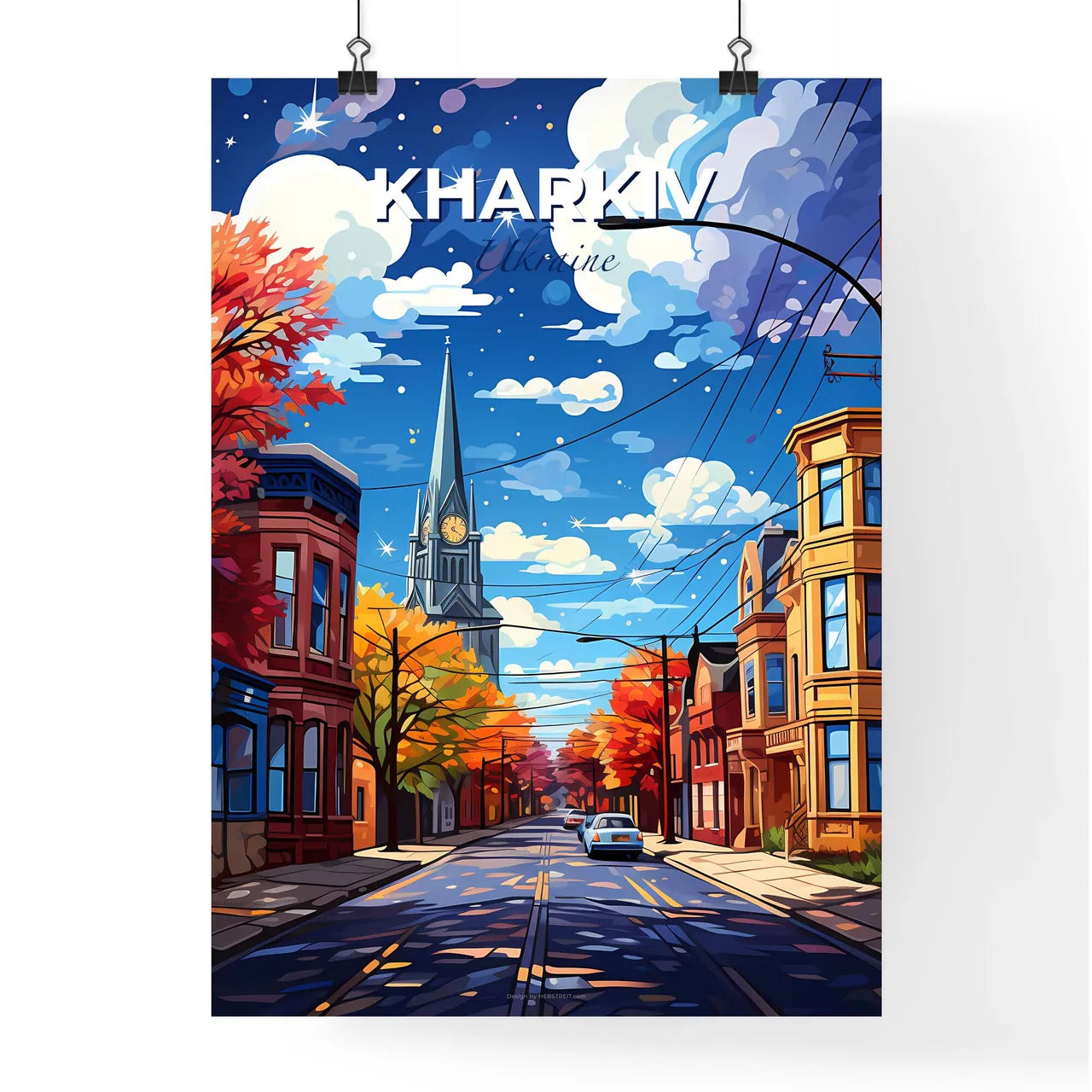 Kharkiv, Ukraine, A Poster of a street with cars and trees on the side Default Title